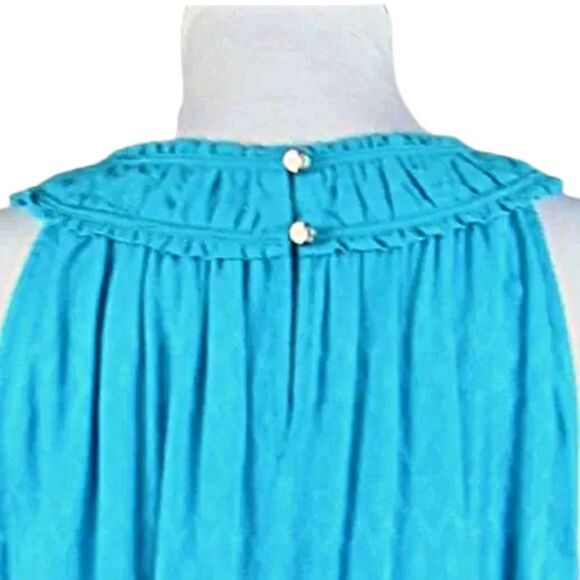 CeCe Top Sleeveless Tank Ruffled Round Neckline Keyhole Closure Blue Size Lg - Picture 6 of 8